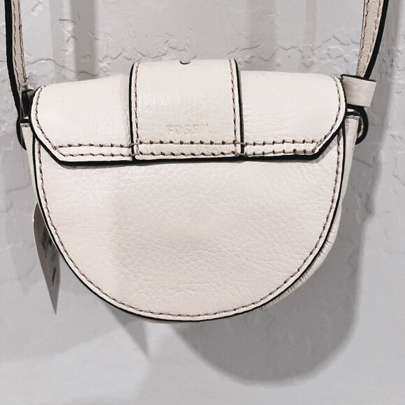 FOSSIL Harwell Mini Flap Crossbody Purse Bone Creme Bag Leather Adjustable Strap - Picture 2 of 8